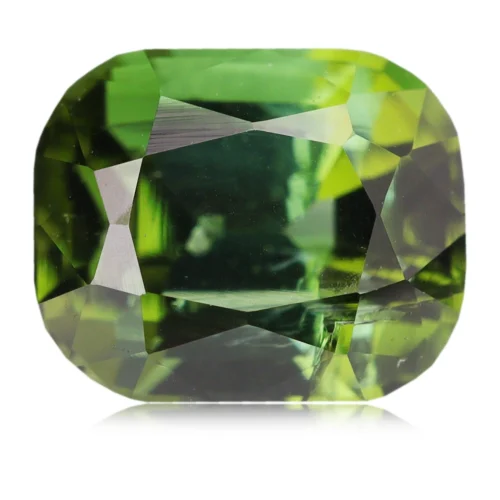 Tourmaline verte bleutée de 0,75 carat, d'origine Afghanistan. La couleur est superbe, bien répartie, verte aux 2 extrémités, et verte bleutée au centre. Très bon équilibre entre brillance et scintillement (primordial notamment pour les tourmalines).