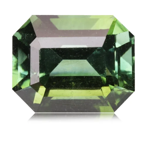Tourmaline de 0,99 carat, provenant d'Afghanistan. Très belle couleur verte bleutée, bon rapport brillance / scintillement. Parfaitement taillée en rectangle à pans coupés.