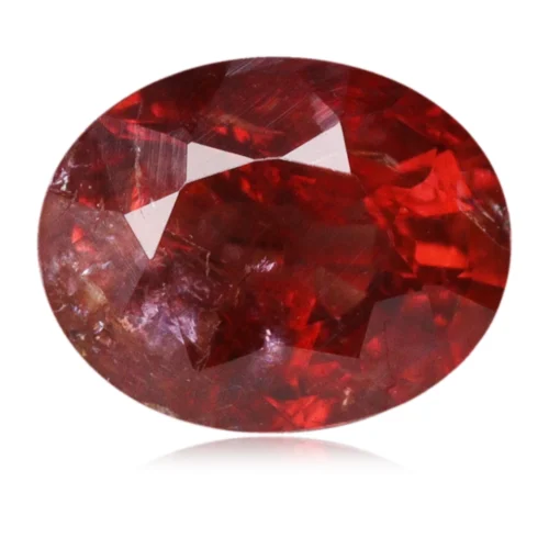 Rubis de 0,65 carat, taillé en ovale, d'origine Mozambique. Très belle couleur rouge légèrement orangée.